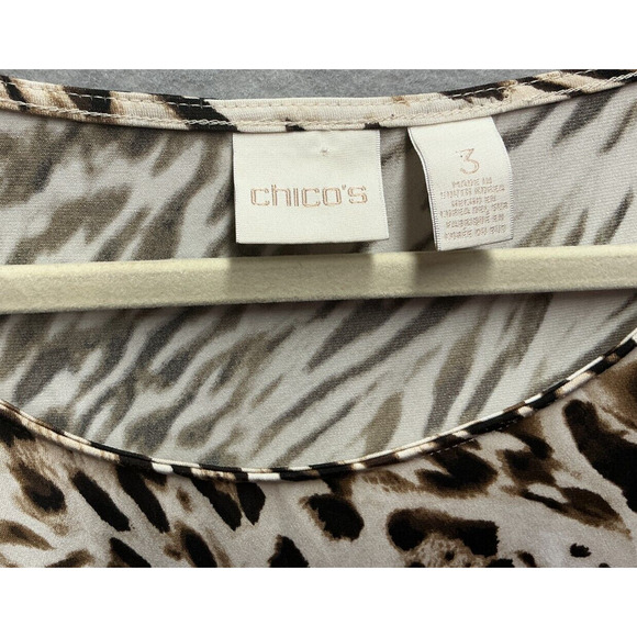 CHICOS 3 (XL) Animal Print Asymmetrical Blouse 3/4 length sleeves - Picture 3 of 10